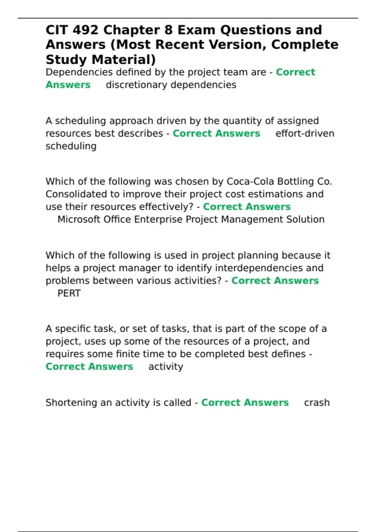 CIT 492 Chapter 8 Exam Questions and Answers (Most Recent Version ...
