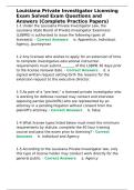 Louisiana Private Investigator Licensing Exam Solved Exam Questions and Answers &lpar;Complete Practice