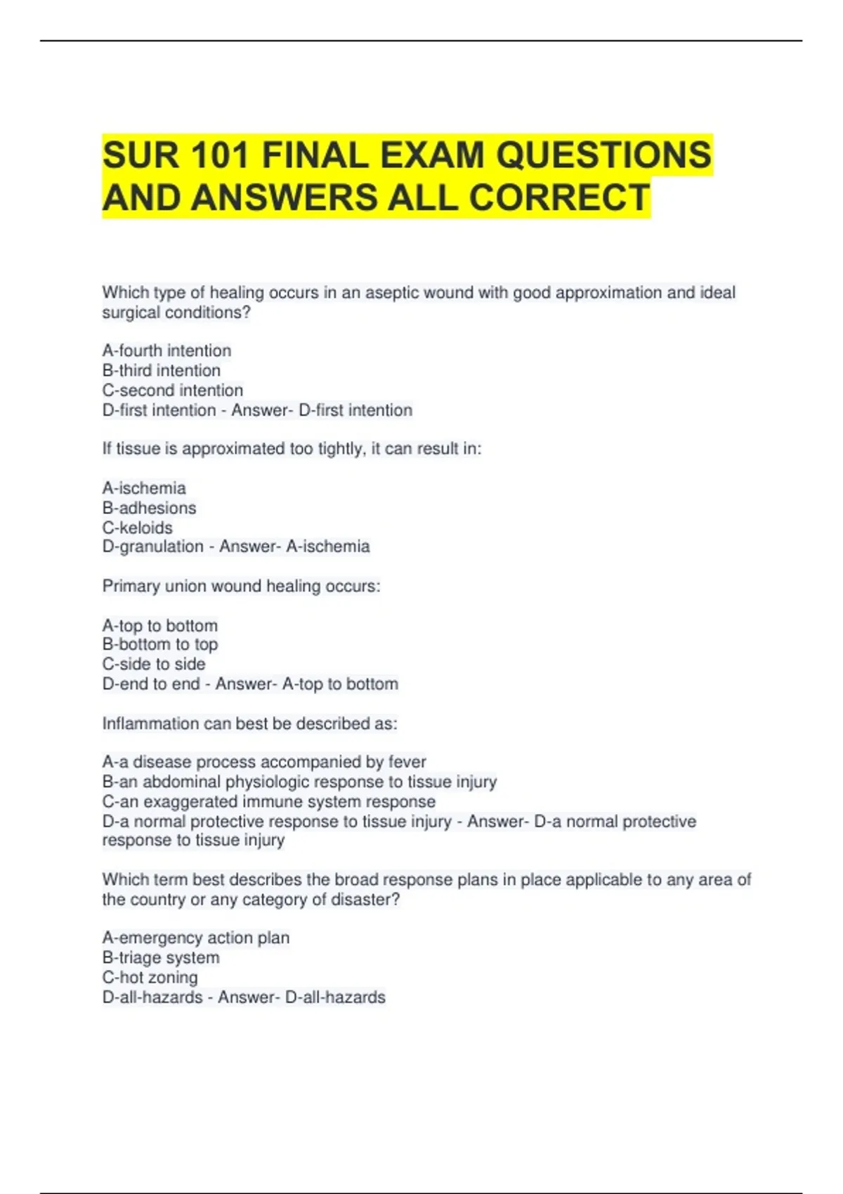 SUR 101 FINAL EXAM QUESTIONS AND ANSWERS ALL CORRECT - SUR 101 - Stuvia US