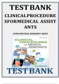 CLINICAL PROCEDURES FOR MEDICAL ASSISTANTS 10E BONEWIT-WEST TEST BANK &vert; COMPLETE GUIDE