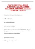 MATC CNA FINAL EXAM QUESTIONS &vert;GUARANTEED ACCURATE ANSWERS &vert;LATEST VERSION 202526