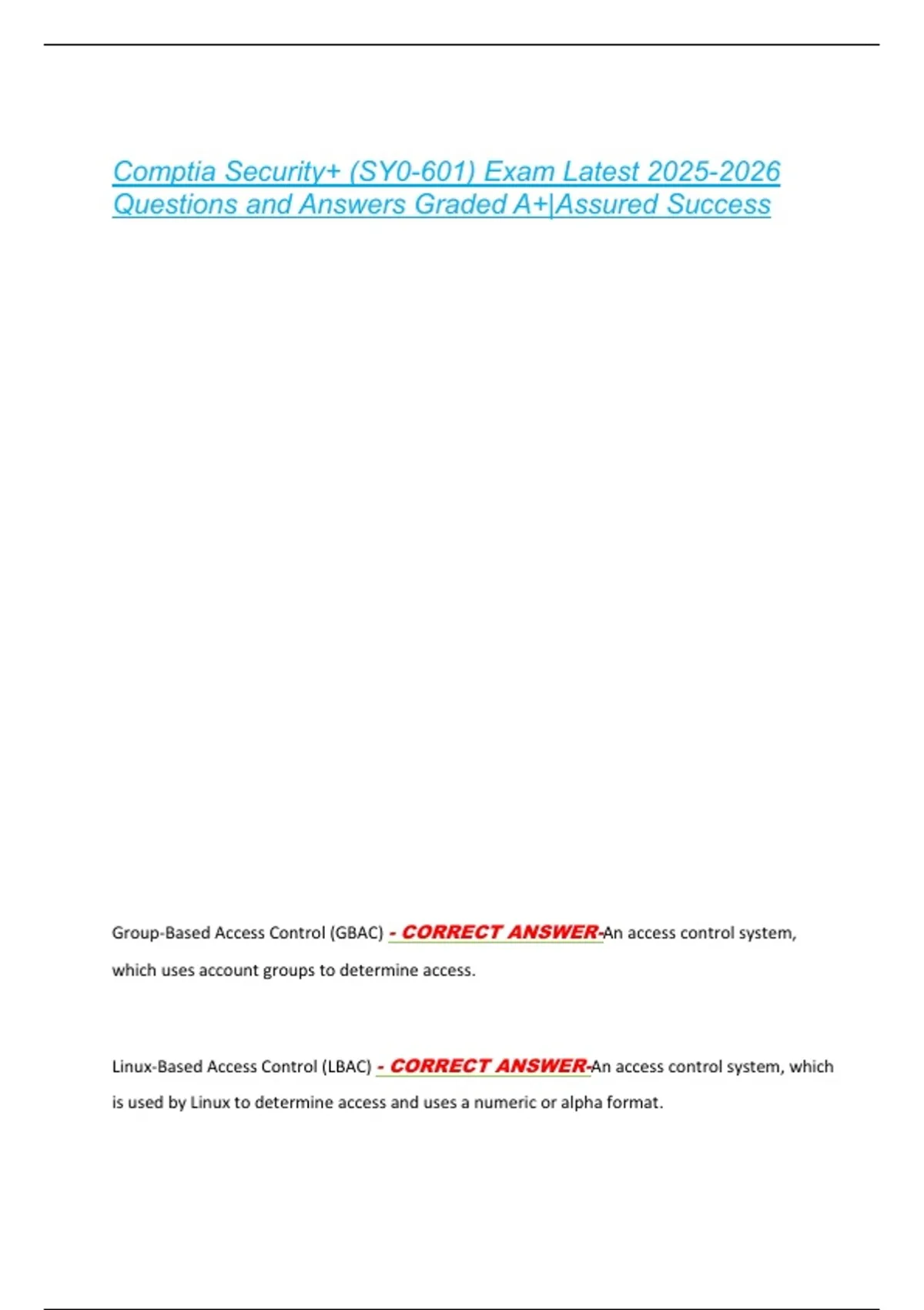 Comptia Security+ (SY0-601) Exam Latest Questions and Answers Graded A+ ...