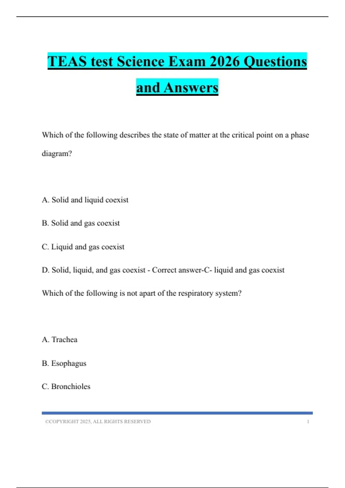 TEAS test Science Exam 2026 Questions and Answers - TEAS - Stuvia US