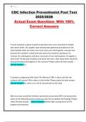 CDC Infection Preventionist Post Test 2025&sol;2026 Actual Exam Questions With 100&percnt; Correct Answers