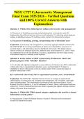 WGU C727 Cybersecurity Management Final Exam 2025&sol;2026 &ndash; Verified Questions and 100&percnt; Correct Answers with Explanations
