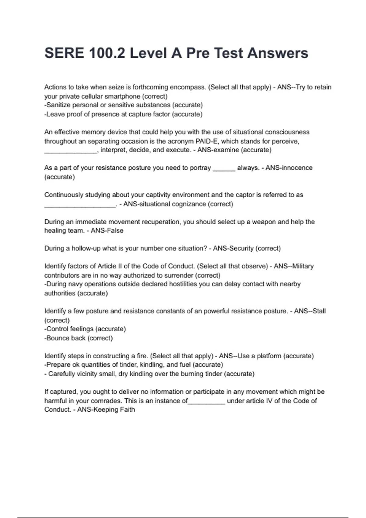 Sere 100 2 Pretest Answers