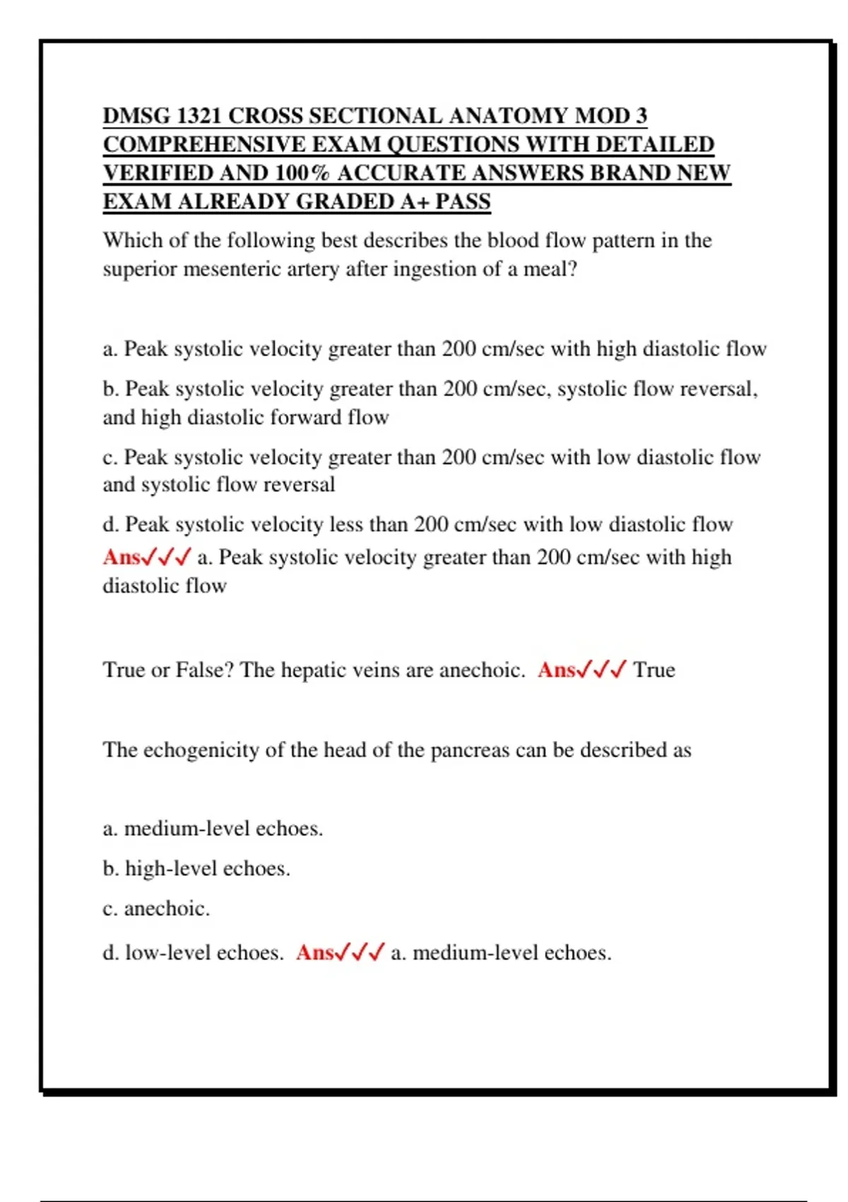 DMSG 1321 CROSS SECTIONAL ANATOMY MOD 1 ASSESSMENT COMPREHENSIVE EXAM ...