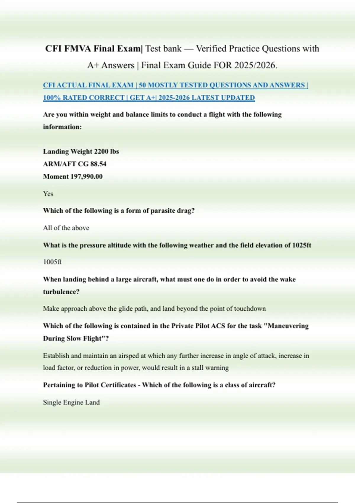 CFI FMVA Final Exam| Test bank — Verified Practice Questions with A+ ...