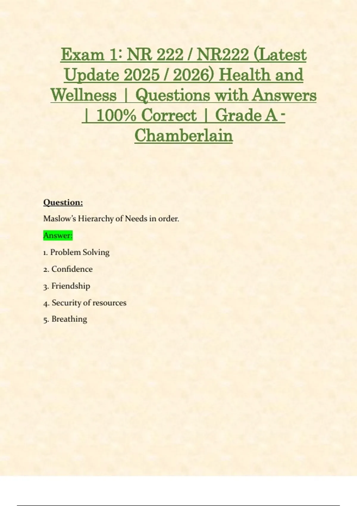 Exam 1: NR 222 / NR222 (Latest Update 2025 / 2026) Health and Wellness ...