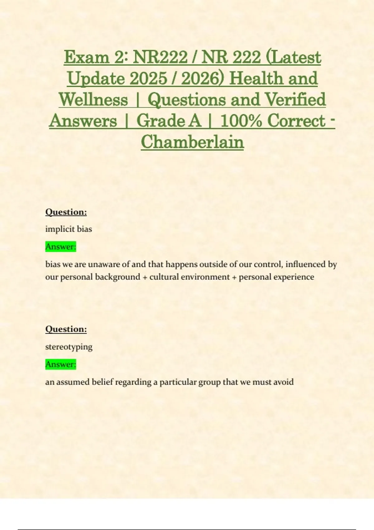 Exam 2: NR222 / NR 222 (Latest Update 2025 / 2026) Health and Wellness ...
