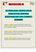 NC PARALEGAL CERTIFICATION EXAM ACTUAL 2025&sol;2026 QUESTIONS AND 100&percnt; CORRECT ANSWERS