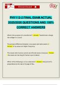 PHY112-2 FINAL EXAM ACTUAL 2025&sol;2026 QUESTIONS AND 100&percnt; CORRECT ANSWERS