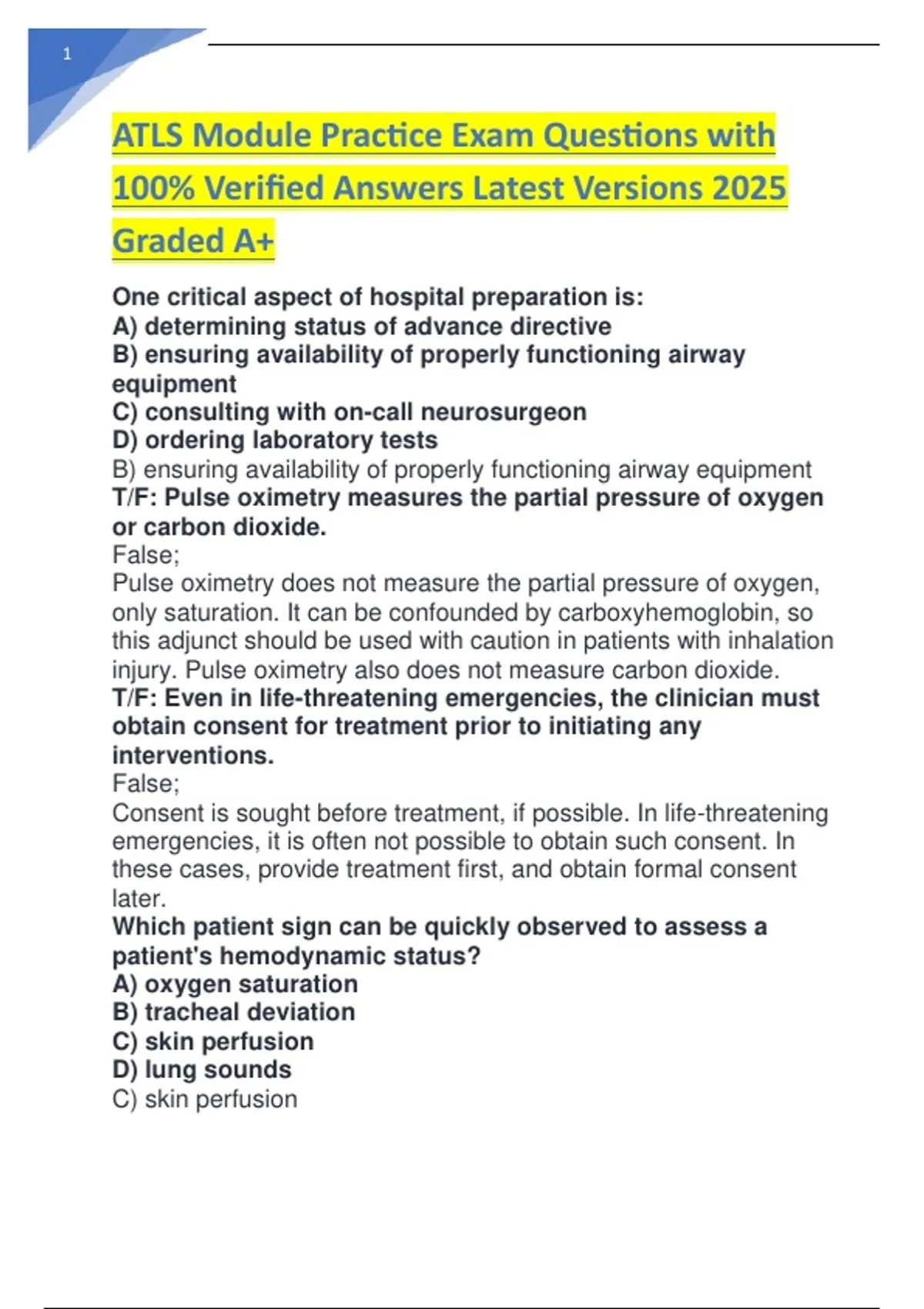 ATLS Module Practice Exam Questions with 100- Verified Answers Latest ...