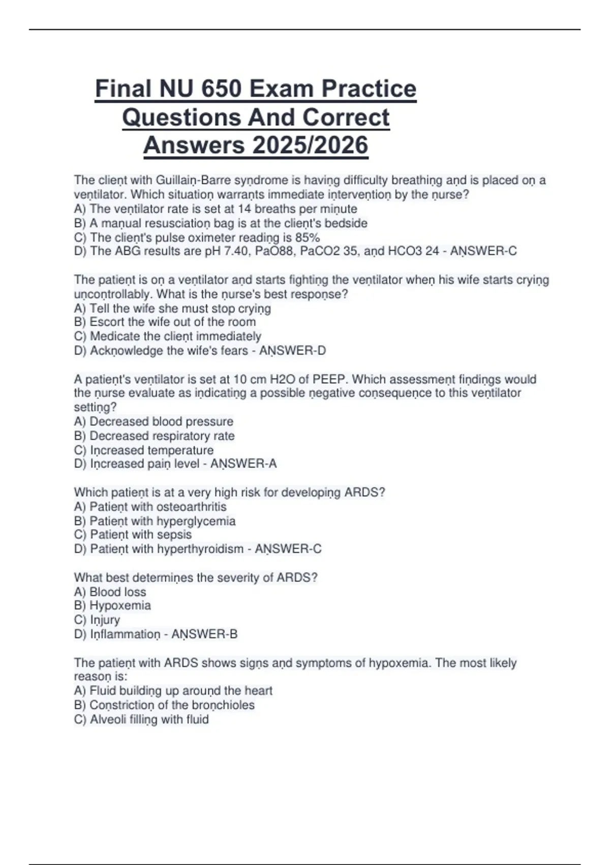 Final NU 650 Exam Practice Questions And Correct Answers 2025/2026 - NU ...