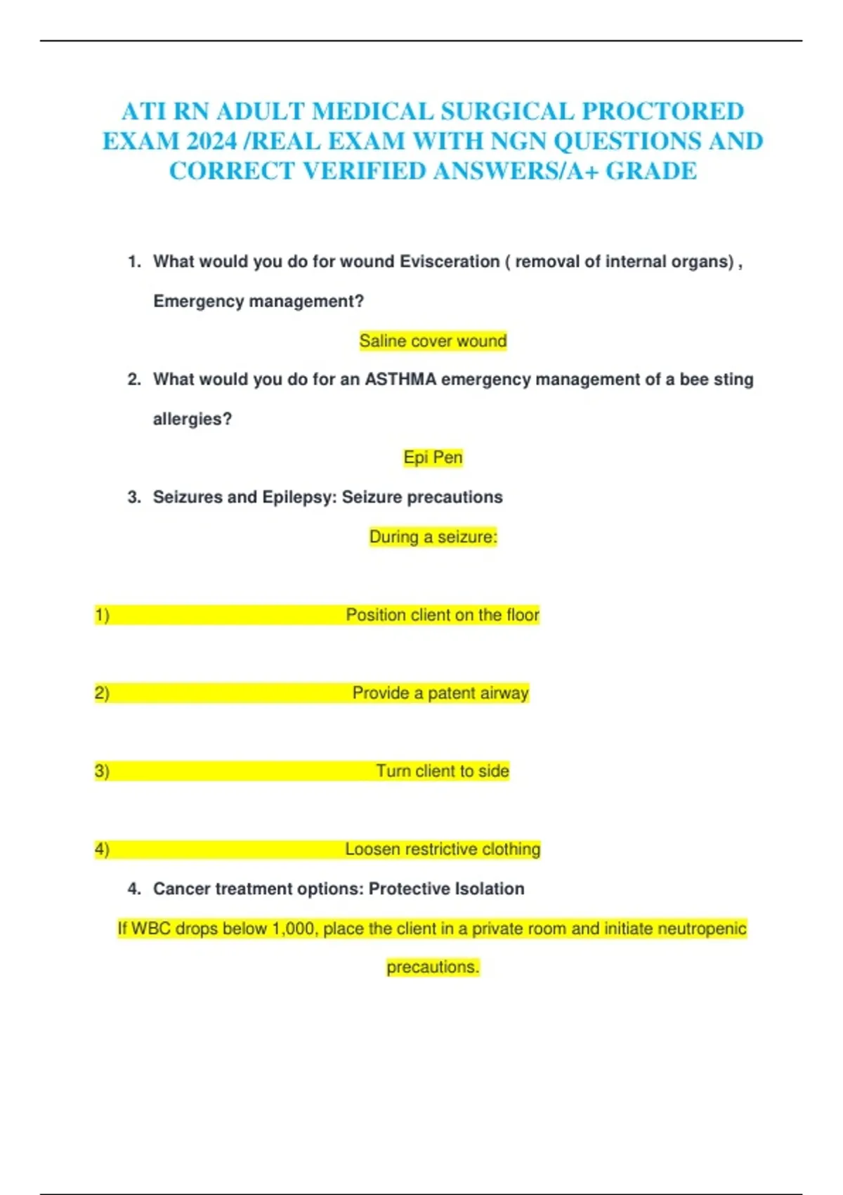 ATI RN Adult Medical-Surgical Proctored Exam 2024 – Real Exam with NGN ...