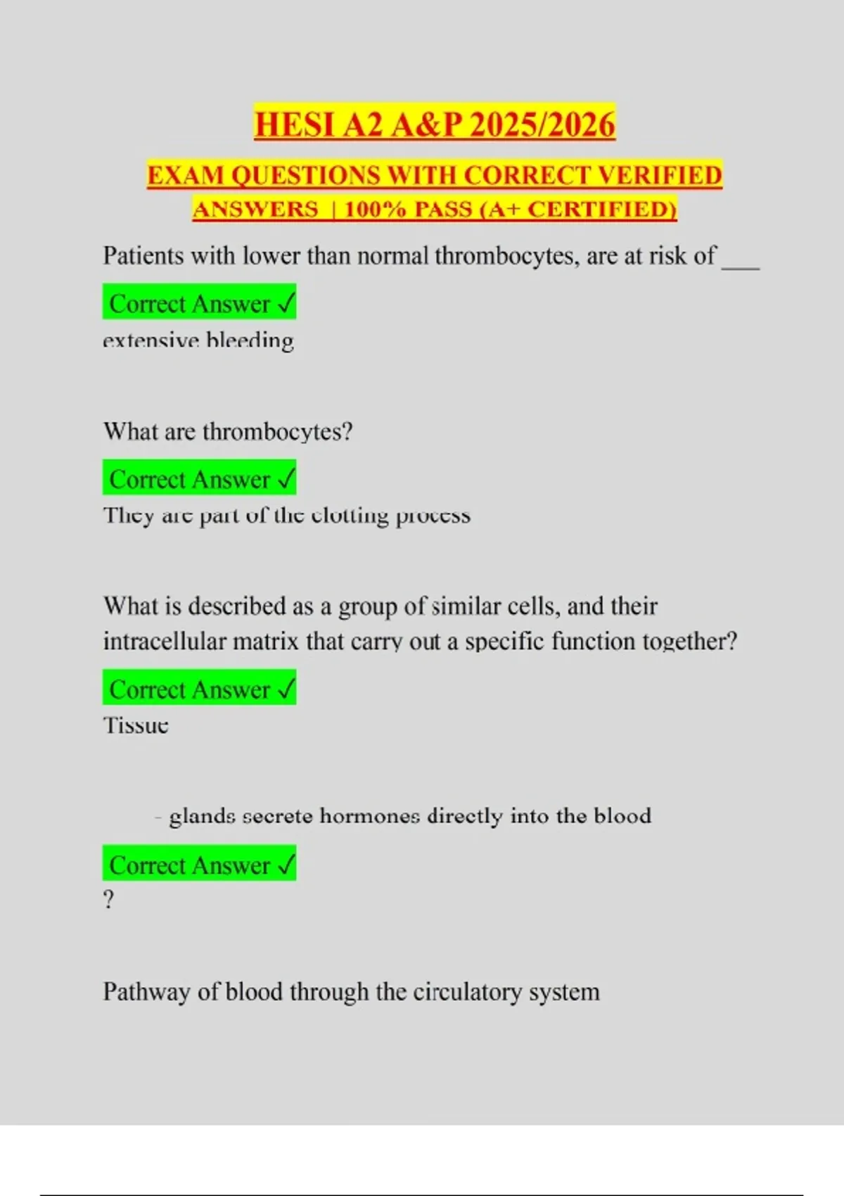 HESI A2 A&P 2025/2026 EXAM QUESTIONS WITH CORRECT VERIFIED ANSWERS ...