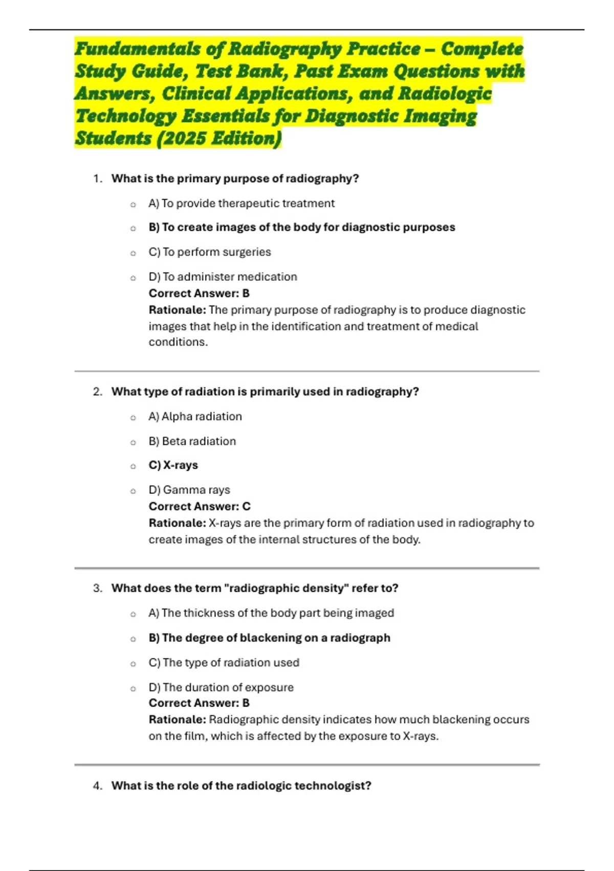 Fundamentals of Radiography Practice – Complete Study Guide, Test Bank ...