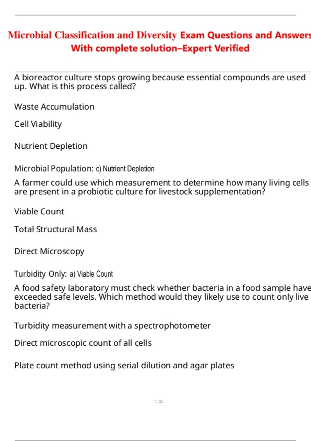 Microbial Classification and Diversity Exam Questions and Answers With ...