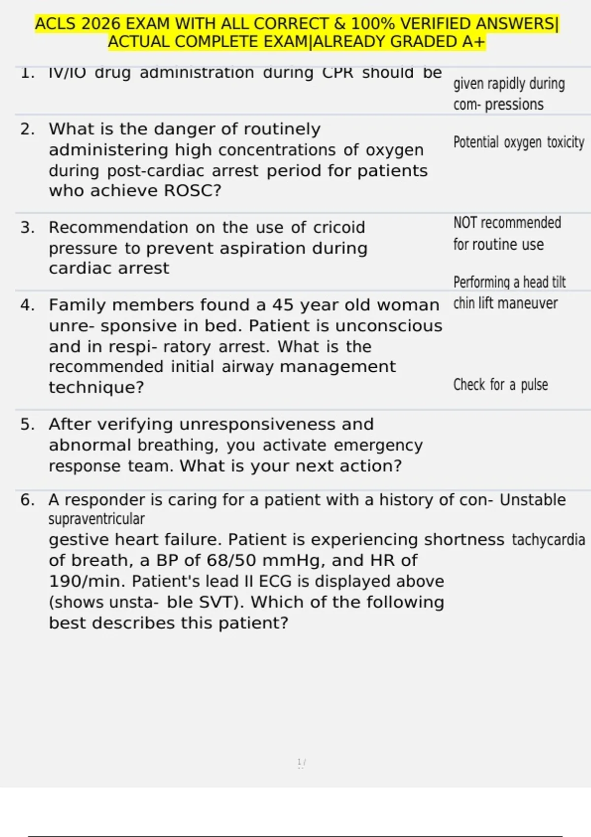 ACLS 2026 EXAM WITH ALL CORRECT & 100% VERIFIED ANSWERS|ACTUAL COMPLETE ...