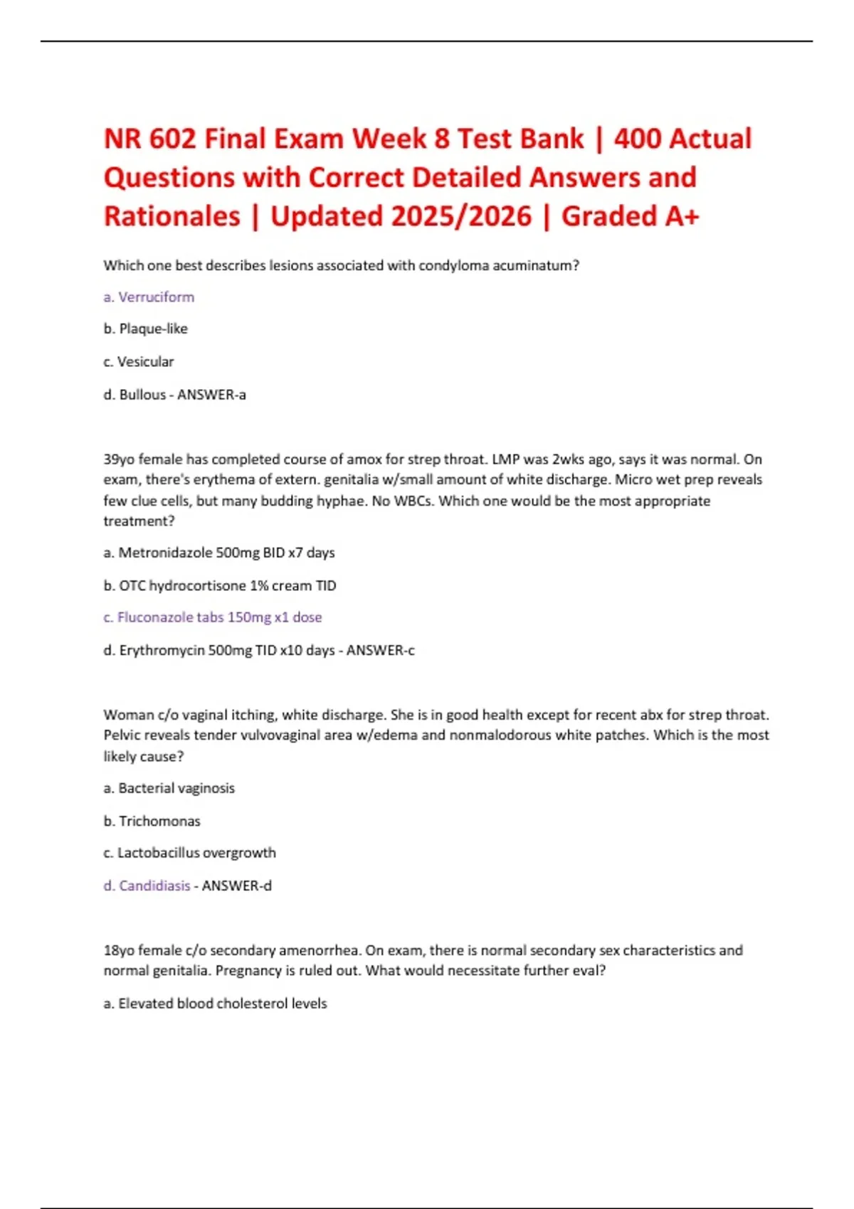 NR 602 Final Exam Week 8 Test Bank | 400 Actual Questions with Correct ...