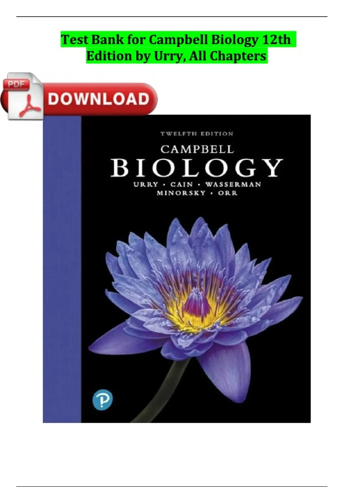 Test Bank for Campbell Biology 12th Edition by Lisa Urry | Verified ...