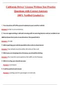 California Driver- License Written Test Practice &lpar;Latest 2026&sol;2027 Update&rpar; Complete Questions and Guide Answers&comma; 100&percnt; Verified Graded A&plus;