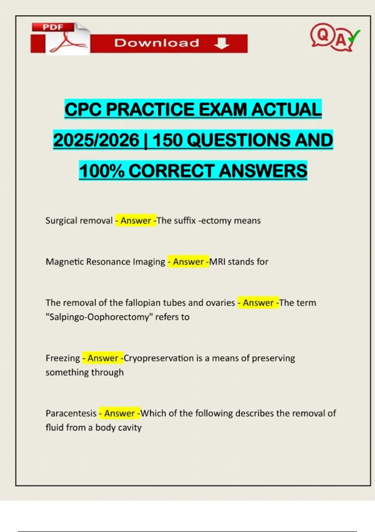 CPC PRACTICE EXAM ACTUAL 2025/2026 | 150 QUESTIONS AND 100% CORRECT ...