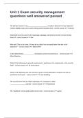Unit 1 Exam security management questions well answered passed