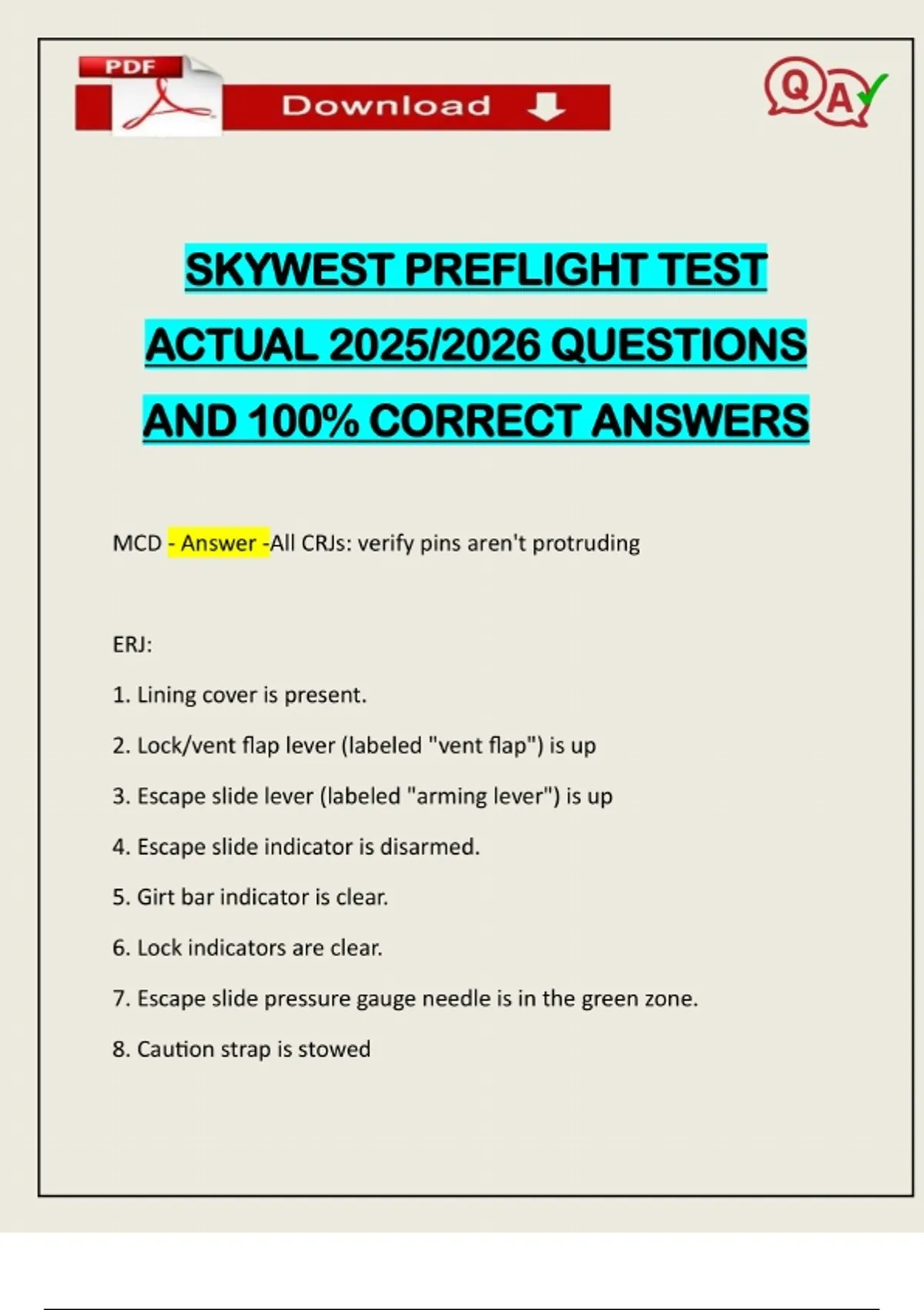 SKYWEST PREFLIGHT TEST ACTUAL 2025/2026 QUESTIONS AND 100% CORRECT ...