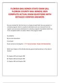 FLORIDA BAIL BONDS STATE EXAM &lpar;ALL FLORIDA COUNTY BAIL BONDS&rpar; 2025 COMPLETE ACTUAL EXAM QUESTIONS WITH DETAILED VERIFIED ANSWERS 