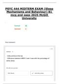 PSYC 444 MIDTERM EXAM &lpar;Sleep Mechanisms and Behaviour&rpar; 81 mcq and saqs 2025 McGill University