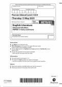 2025 Pearson Edexcel As Level English Literature Paper 1 &lpar;8ETO&sol;01&colon; Poetry and Drama&rpar;