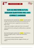 NUR 203 MIDTERM ACTUAL 2025&sol;2026 QUESTIONS AND 100&percnt; CORRECT ANSWERS