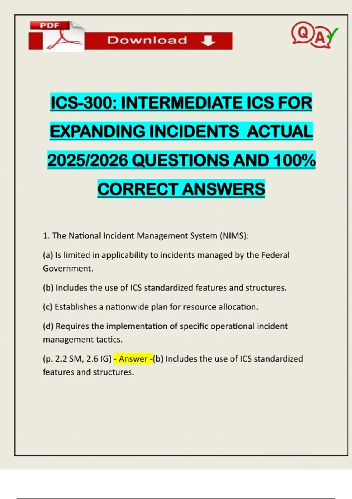 ICS-300: INTERMEDIATE ICS FOR EXPANDING INCIDENTS ACTUAL 2025/2026 ...