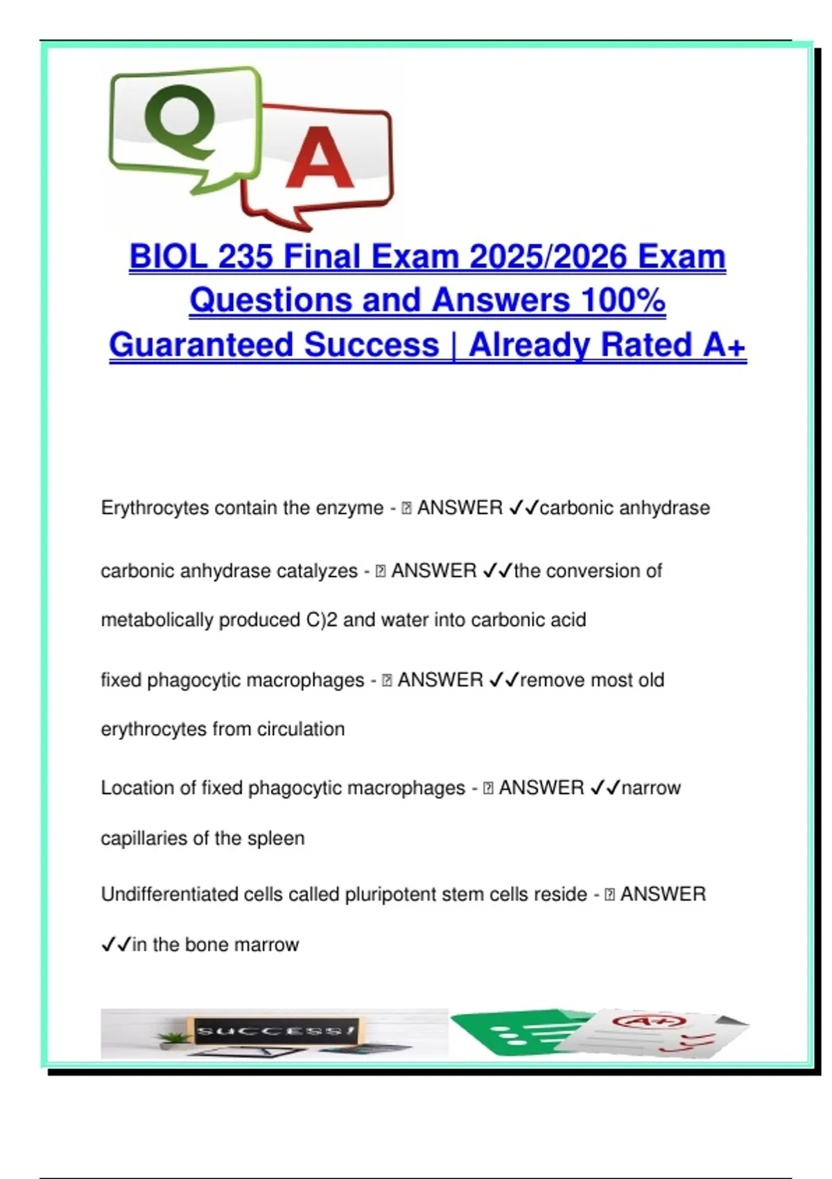 Biol 235 235 Final Exam Questions And Answers 2025 2026