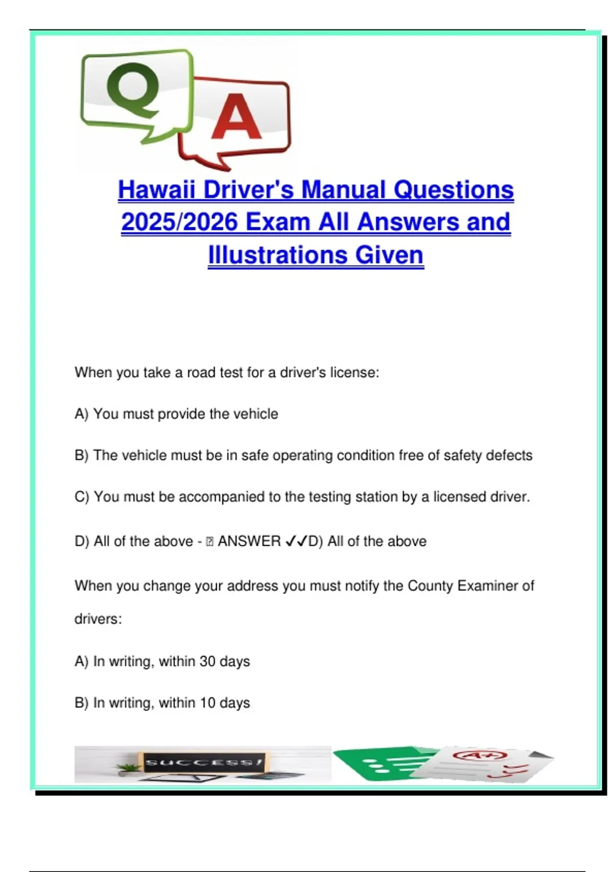 Hawaii Driver’s License Exam – 180+ Solved Q&A | Traffic Laws, Road ...
