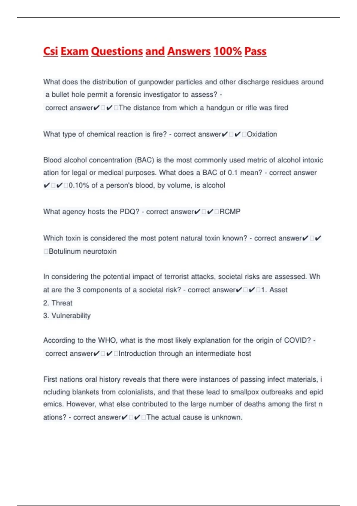 Csi Exam Questions and Answers 100- Pass.pdf - CSI - Stuvia US