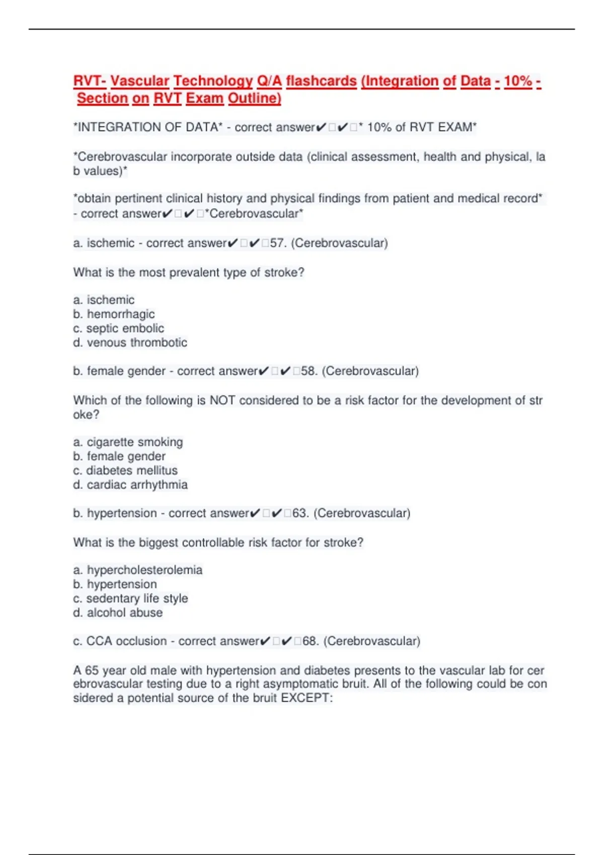 What Is An Rvt Course RVT- Vascular Technology Q A flashcards (Integration of Data - 10 ...