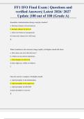 FF1 IFO Final Exam &vert; Questions and  verified Answers&vert; Latest 2026&sol; 2027 Update &vert;100 out of 100 &lpar;Grade A&rpar;