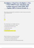 Firefighter 1 Final Test&comma; Firefighter 1&comma; Fire  1 TEST PREP Exam &vert; Questions and  verified Answers&vert; Latest 2026&sol; 2027 Update &vert;100&percnt; Correct &lpar;Grade A&rpar;