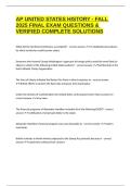 AP UNITED STATES HISTORY - FALL 2025 FINAL EXAM QUESTIONS & VERIFIED COMPLETE SOLUTIONS