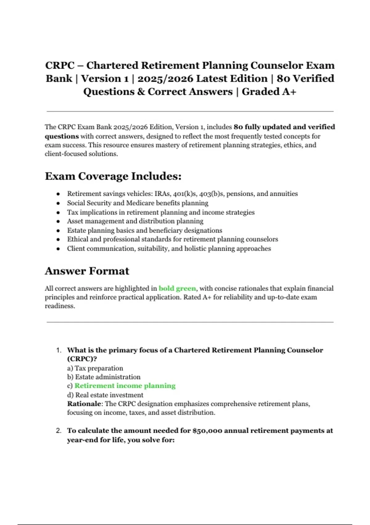 Retirement Course Rpc CRPC – Chartered Retirement Planning Counselor Exam Bank | Version 1 ...