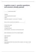 Logistics exam 1- practice questions and answers already passed