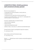 LOGISTICS FINAL EXAM questions well answered already passed