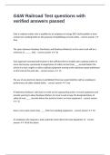 G&W Railroad Test questions with verified answers passed