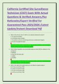 California Certified Site Surveillance Technician &lpar;CSST&rpar; Exam With Actual Questions & Verified Answers&comma;Plus Rationales&sol;Expert Verified For Guaranteed Pass 2025&sol;2026 &sol;Latest Update&sol;Instant Download Pdf