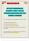 ART HIST HONORS M100 - QUIZZES 1 THRU 7 ACTUAL 2025&sol;2026 QUESTIONS AND 100&percnt; CORRECT ANSWERS