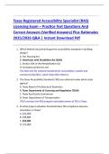 Texas Registered Accessibility Specialist &lpar;RAS&rpar;  Licensing Exam &ndash; Practice Test Questions And  Correct Answers &lpar;Verified Answers&rpar; Plus Rationales  2025&sol;2026 Q&A &vert; Instant Download Pdf