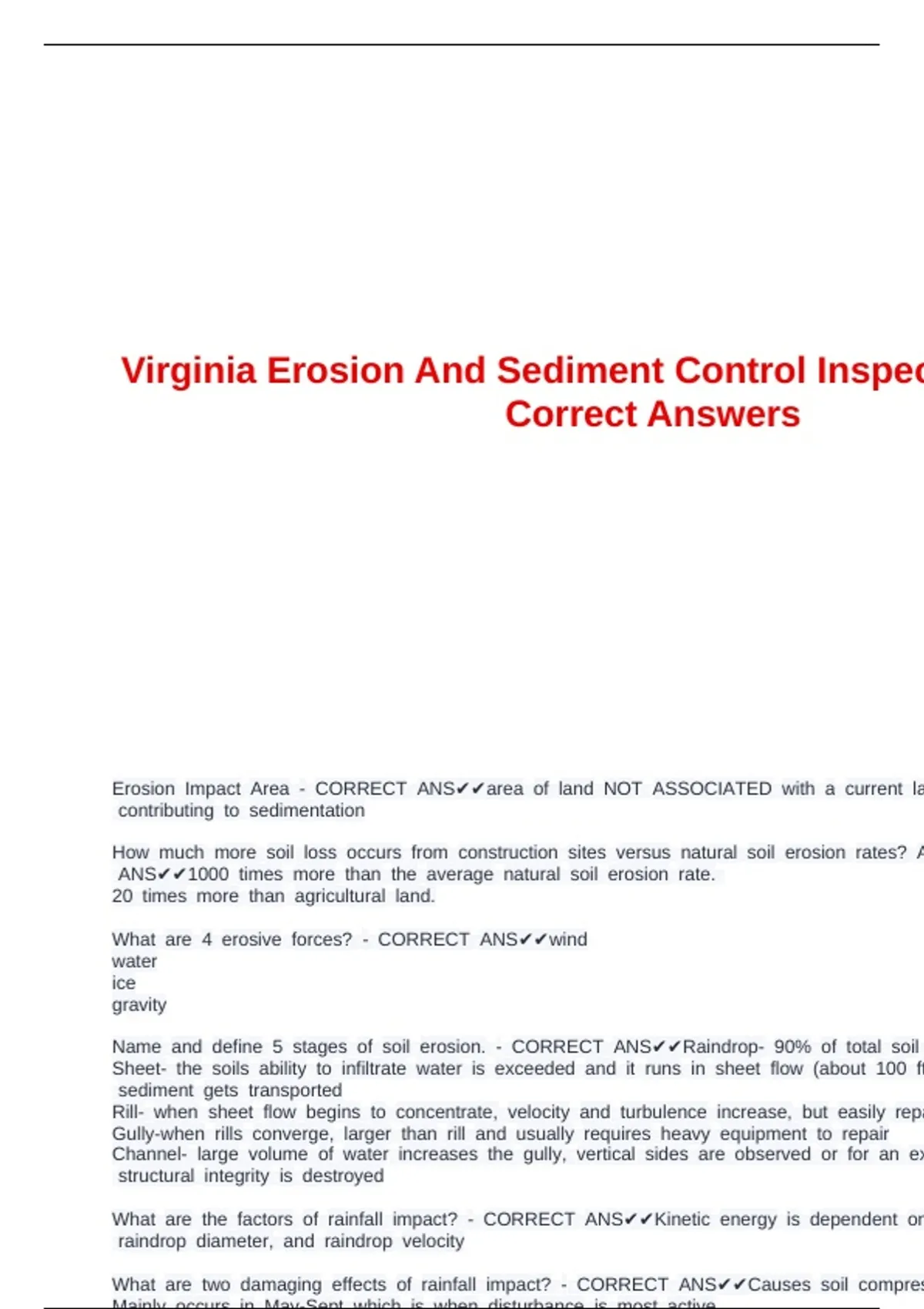Virginia Erosion And Sediment Control Inspector Exam With Correct ...