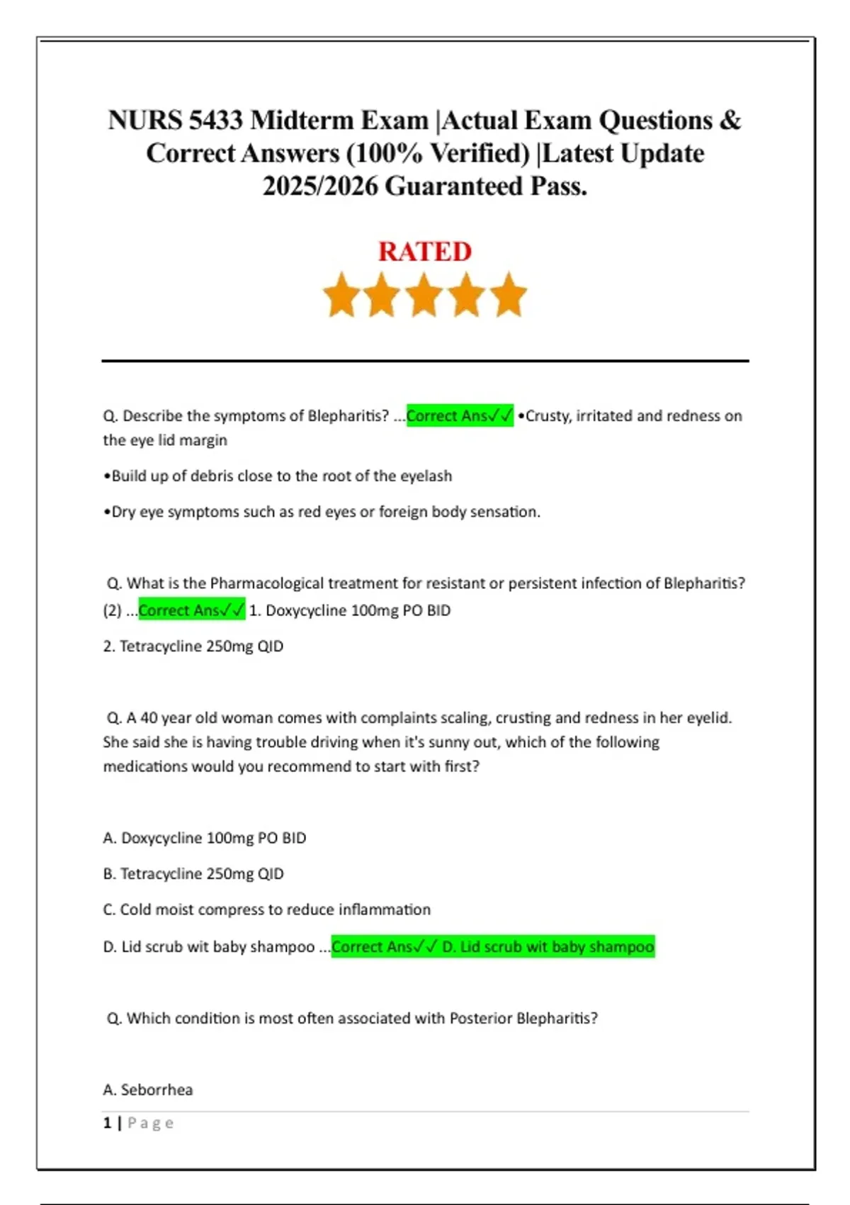 NURS 5433 Midterm Exam |Actual Exam Questions & Correct Answers (100% ...